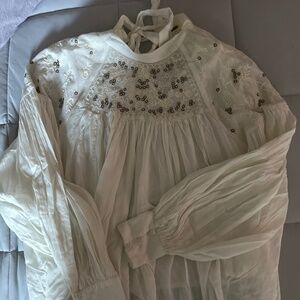 Free People Sz M Cream Peasant Blouse